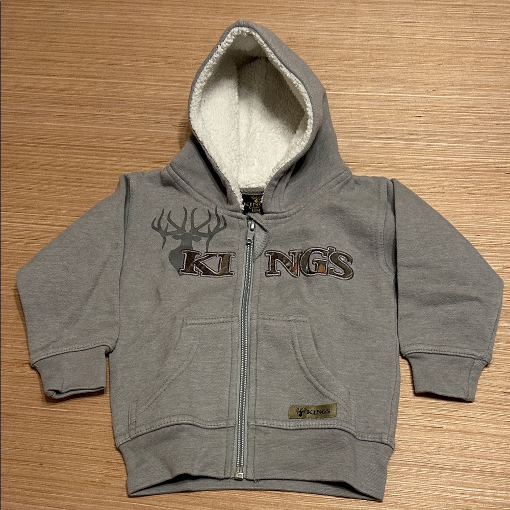 Kings Camo Gray Kids Hoodie Jacket with Antler Design Size 18 months.